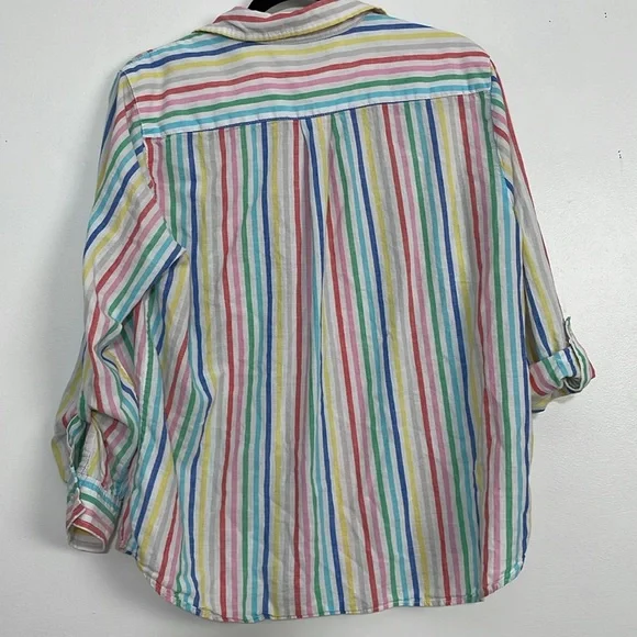 Lands end linen blend cabana stripe shirt size M - Picture 6 of 9